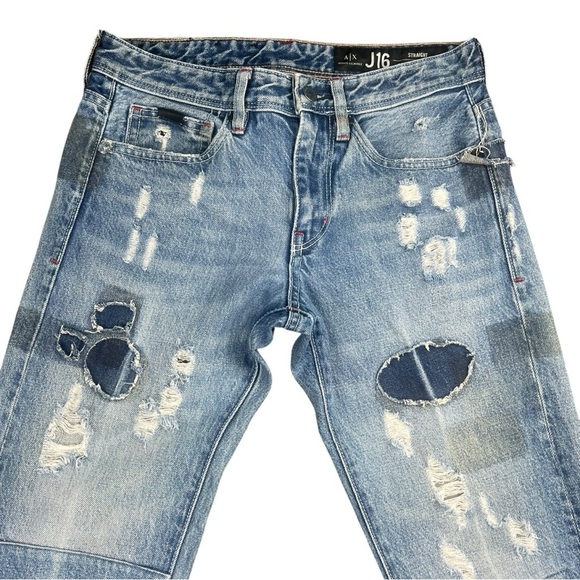 Armani Exchange Men’s J16 Straight Mens Distressed Patchwork Jeans In Size 28 - Picture 3 of 6
